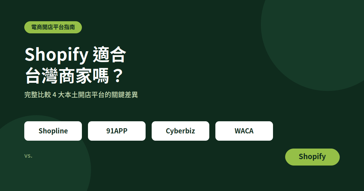 Shopify 適合台灣商家嗎？與 Shopline、91APP、Cyberbiz、WACA 比較